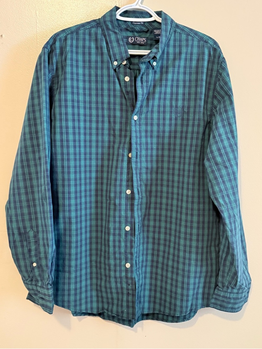 Chaps Teal & Navy Plaid Long-Sleeve Button-Down Shirt